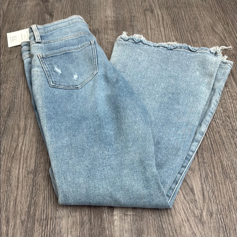 Blue Flare Wide‎ Leg Jeans with Distressed Hem - Picture 5 of 6